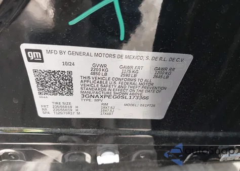 2025 Chevrolet Equinox Awd Lt from USA, damaged, VIN 3GNAXPEG0SL173366